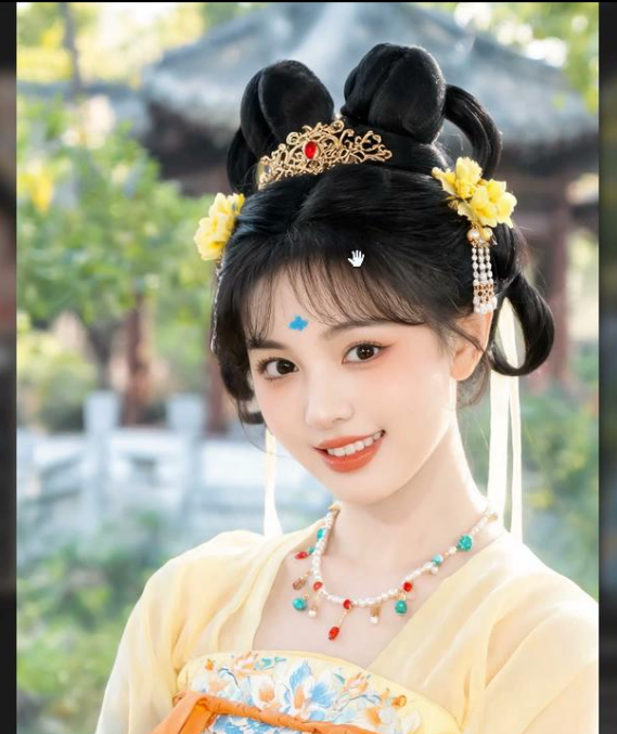千鹿AI人物微表情控制案例中的黄色汉服角色成图