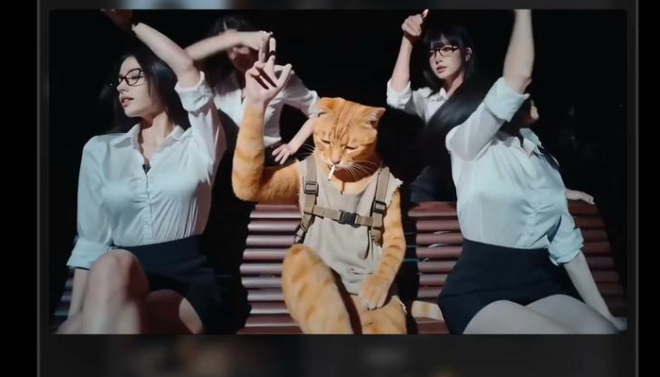 拟人橘猫与白衬衫人物多人互动结果