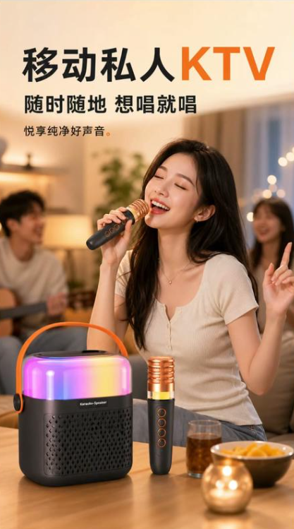 AI批量制作家电详情页生成的移动KTV场景主图