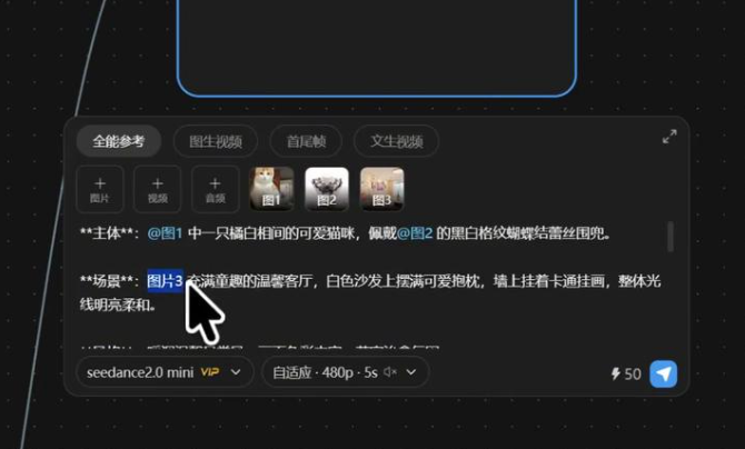 Seedance 2.0宠物带货视频节点中的三图引用