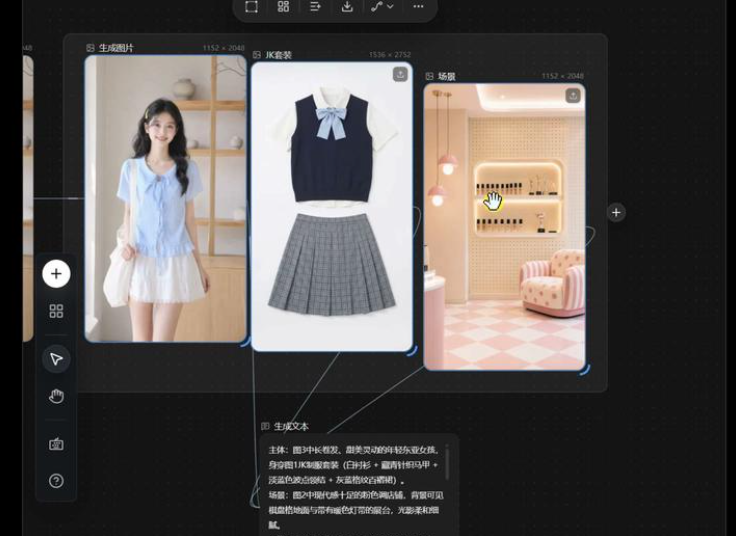 视频生成前选中的人物服装和场景三张参考图