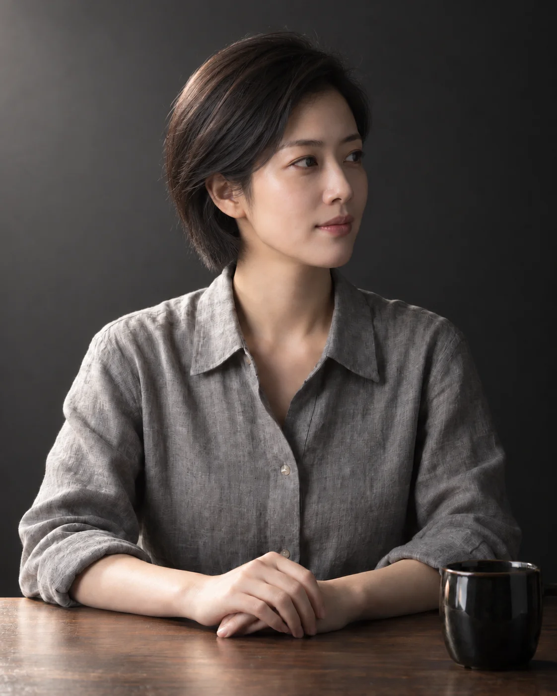 宽光 AI 创作样例：人稍微侧过脸，面积较大的一侧被照亮