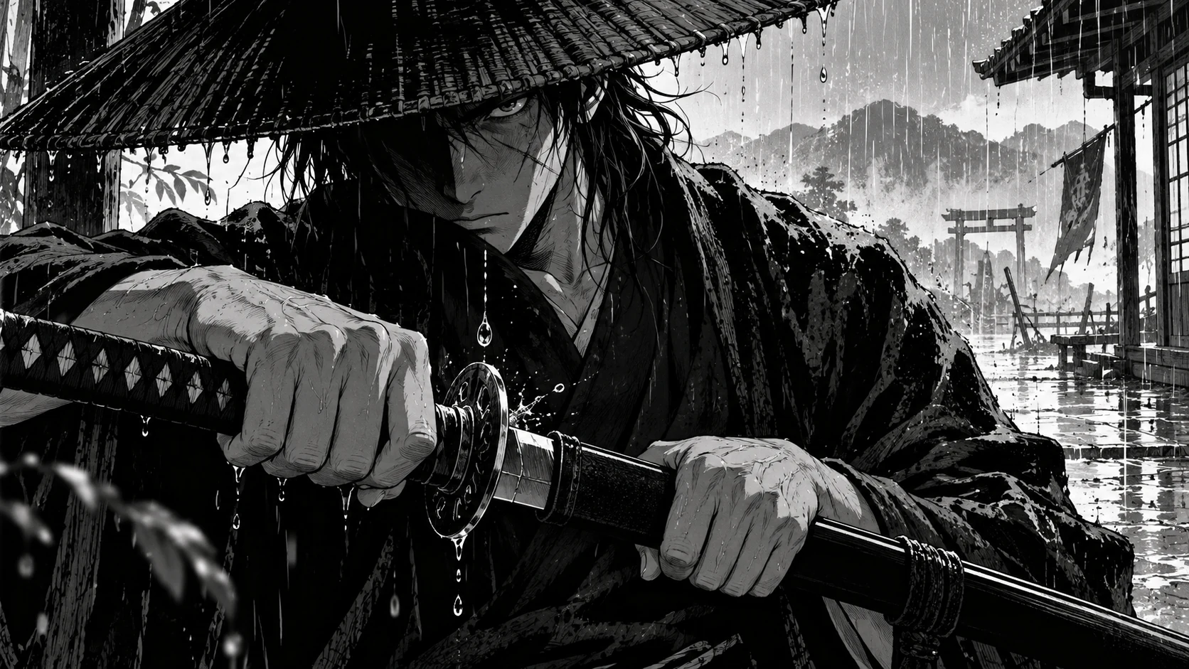 黑白日漫风:拔刀之前·雨停一格